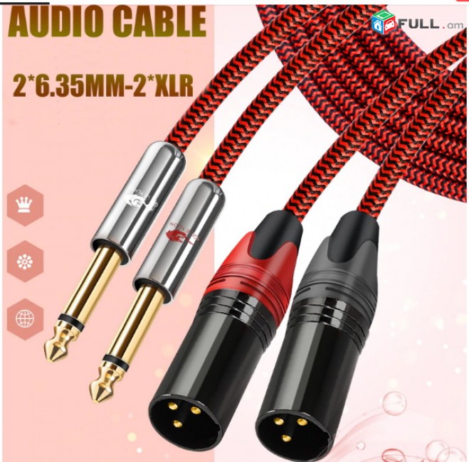 Audiophile Audio Cable Dual 6.35mm to Dual XLR for Amplifier mixing Console 2*XLR to 2*1/4" Jack OFC Cable