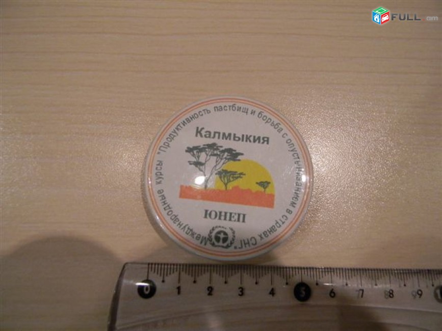 значок.		Калмыкия  ЮНЕП Международные курсы Продуктивность пастбищ и борьба с опустыниванием в странах СНГ	пленка на пластмассе, 