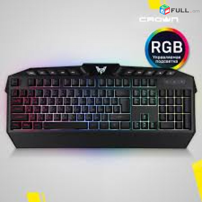 Gaming keyboard CROWN CMGK-404 RGB color Backlighting Characters, 10 Multimedia key MACROS KEY ՆՈՐ