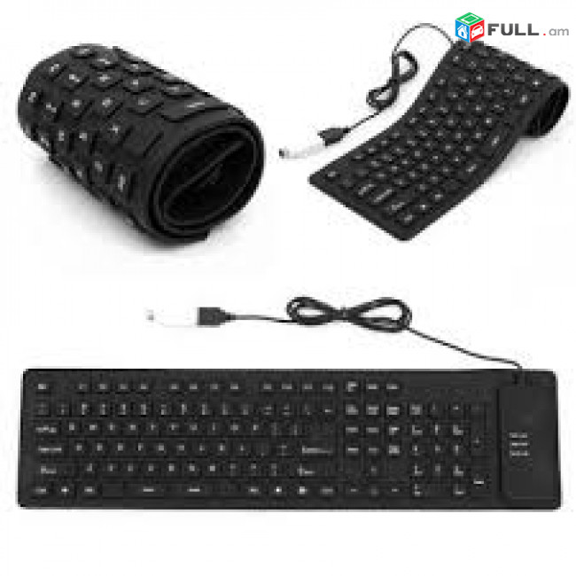 Водостойкая резиновая гибкая клавиатура USB Flexible Keyboard ENG-Ru BLACK TECHCOM
