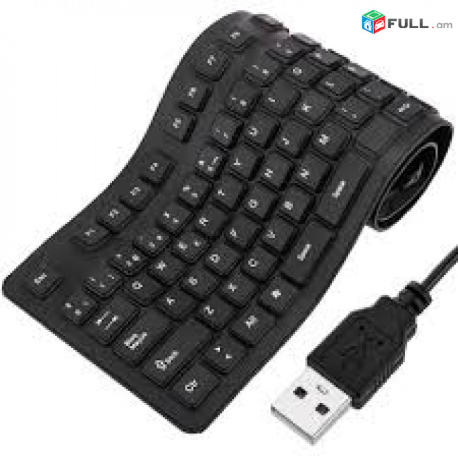 Водостойкая резиновая гибкая клавиатура USB Flexible Keyboard ENG-Ru BLACK TECHCOM