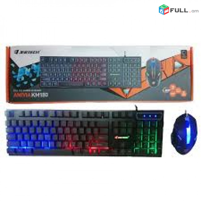 Gaming keyboard + Mouse JERTECH ANIVIA KM180 Rainbow Backlighting Characters, 10 Multimedia key ՆՈՐ