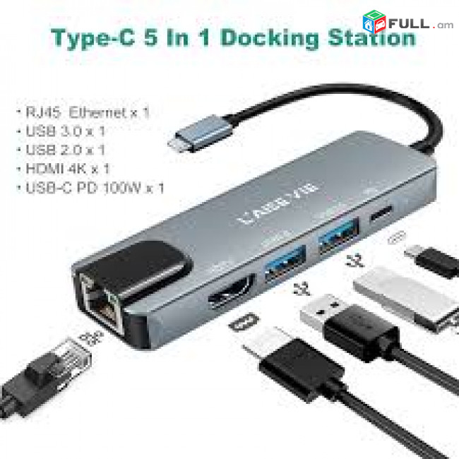 Usb type-c to rj45 + usb3.0 * 2 + hdmi + usb-c նոր