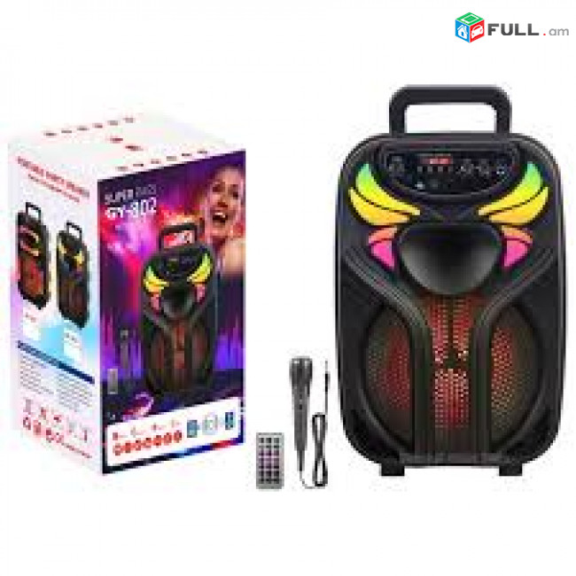 Speaker super bass gy-801 bt bluetooth, usb, aux, remote, tf, fm, microphone, battery նոր