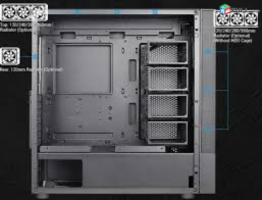 Computer Case Aerocool Cipher 360mm TOP Liquid Cooler 360m, 12 HDD 3.5", VGA 400mm Նոր