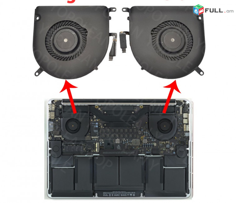 MacBook Pro A1398 (2015) (2012), (2013) Cpu Cooler Հովացուցիչ Original + Տեղադրում