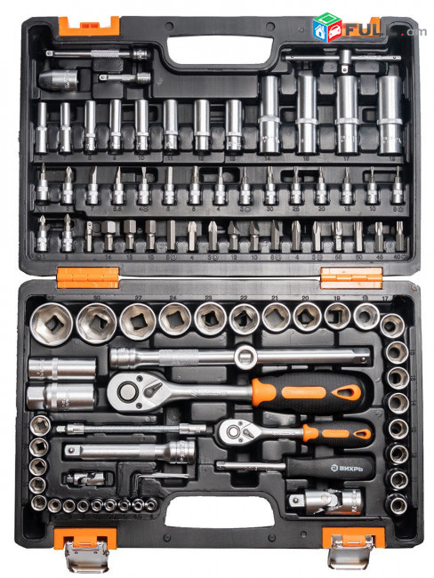 Набор инструментов, 1/2" , 1/4" , CrV, пластиковый кейс 94 предм Вихрь