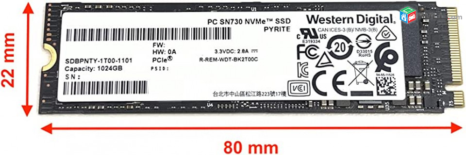 1TB m. 2 SSD Western Digital SN730 NVMe WDC 1024GB 2280 * 3500M/s / - 3100Mb/s 3d nand flash