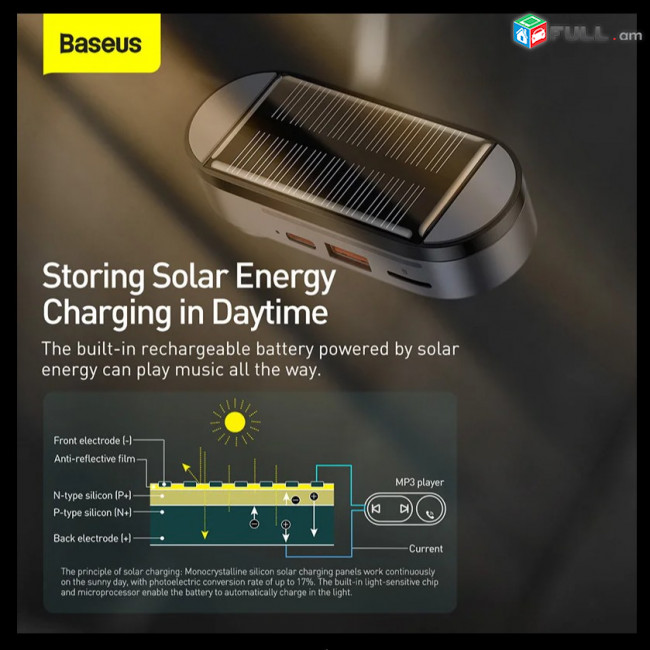 BaseUS Bluetooth FM մոդուլատոր ԱՐԵՎԱՅԻՆ նվագարկիչ Solar Car Wireless MP3 Player Солнечный автомобильный transmitter трансмиттер