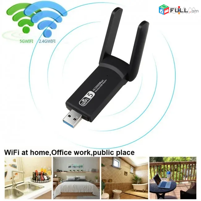 ADAPTER USB3.0 - 1300Mbps + Bluetooth 4.2 Receptor WIFI USB Network Dongle Dual Band 5GHz Long Range Wireless