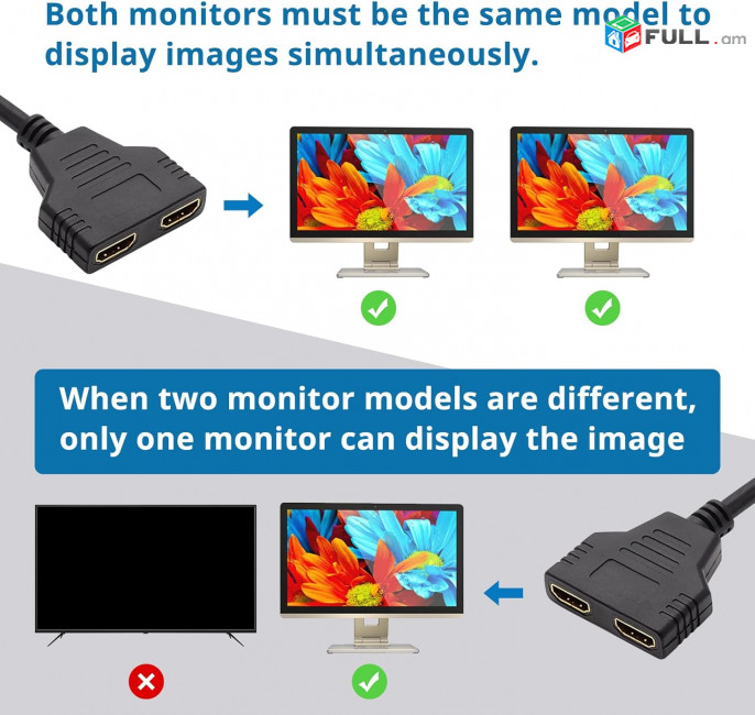 HDMI to 2x HDMI 30cm HUB - HDMI male to HDMI female cable (1papa - 2x mama) Adapter Perexodnik Адаптер ադապտեր