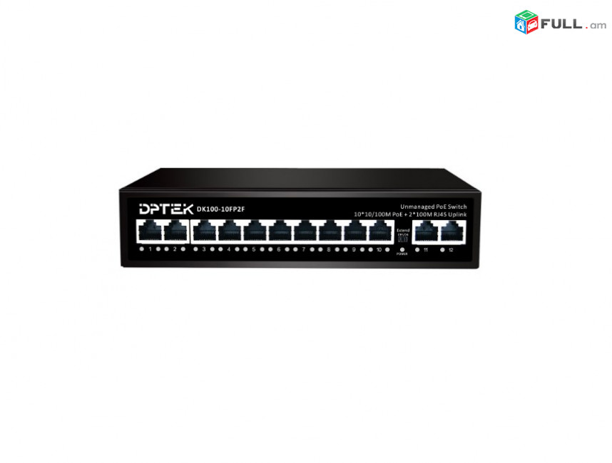Коммутатор/Switch DPTEK DK100-10FP2F 120W 10*10/100Base-T PoE 802.3af/at + 2*10/100Base-T, дальность до 250м, 120ВтC