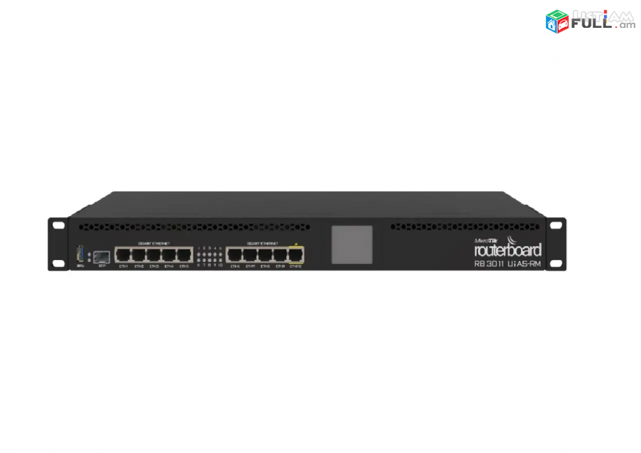 Wi-Fi switch անջատիչ RB3011UiAS-RM 10 port Gigabit Ethernet SFP USB 3.0 LCD PoE out on port 10