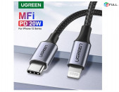 Кабель UGREEN MFi 20w Հեռախոսի լիցքավորիչ լար зарядки телефона Quick Charge USB C to Lightning Cable