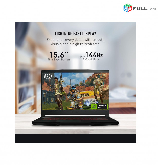MSI Thin GF63 15.6" 144Hz Gaming Laptop 12th Gen Intel Core i7 RTX 4050 16GB DDR4 512GB NVMe նոթբուք ноутбук