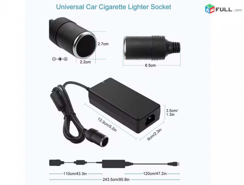 AC to DC Converter 12V 8A 96W Power Supply Adapter with Car Lighter Socket адаптер питания, гнездо прикуриват