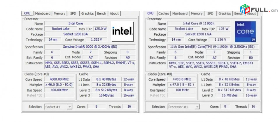 11th Gen. Core i-9 11900K LGA1200 8/16 core 16MB Cache процессор Պրոցեսոր Intel CPU i9 i7 i5 11900 11700k