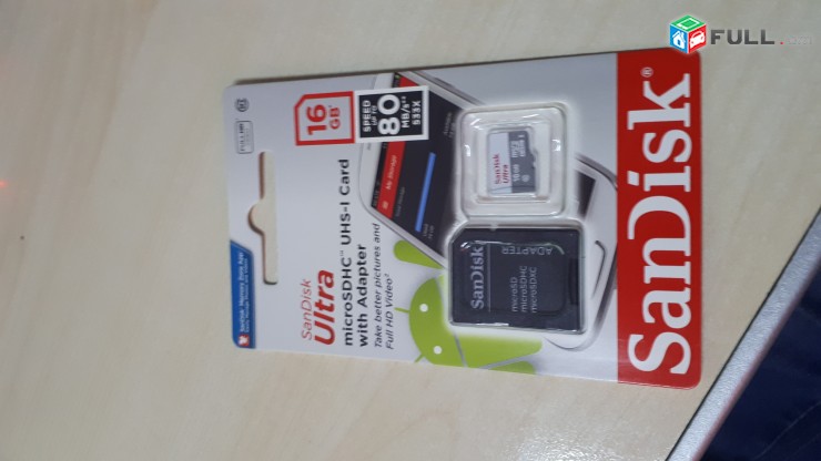 hishoxutyan qart   sandisk ultra 16 gb  չիպ Micro sd 16 GB klass 10