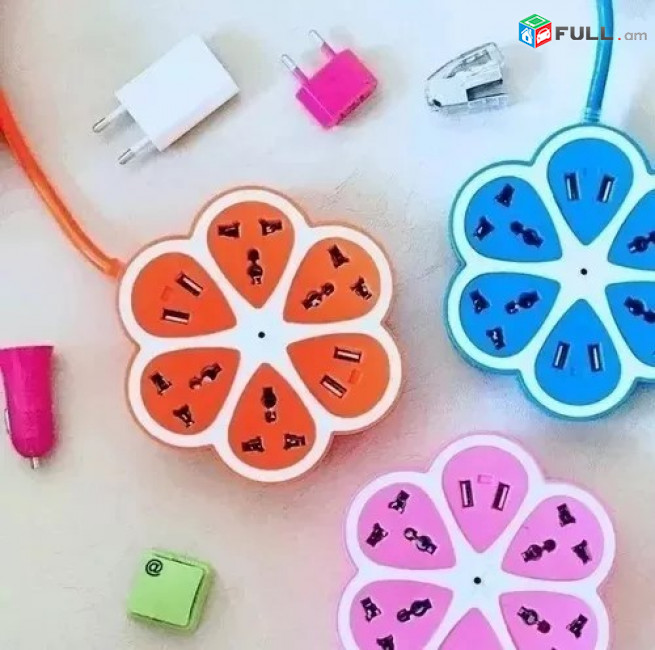 Երկարացման լար (ծաղիկ) 4 USB + 4 multiplug 220v 